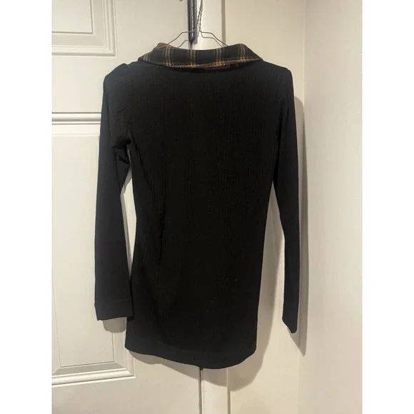 Alembika‎ Women's Black Button Down Leopard Shirt Long Sleeves Ribbed Sz 0